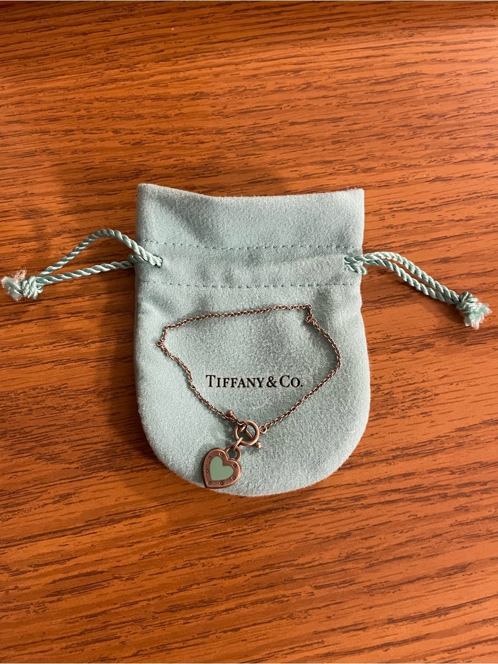 Tiffany & Co. Silver Heart Pendant Bracelet with Tiffany Blue Enamel